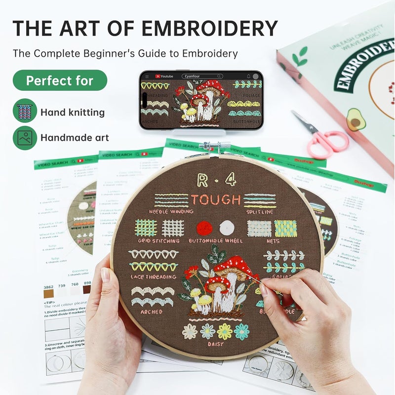 CYANFOUR Embroidery Kit for Beginners, 4 Stages to Learn 38 Stitches, with Step-by-Step Instructions and Clear Videos, Includes Multiple Accessories, Gift for Craft Lovers. - Image 3